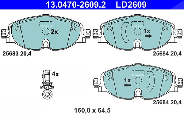 Ate CERAMIC Bremsbelagsatz vorne [Hersteller-Nr. 13.0470-2609.2] für Audi, Ford, Skoda, VW