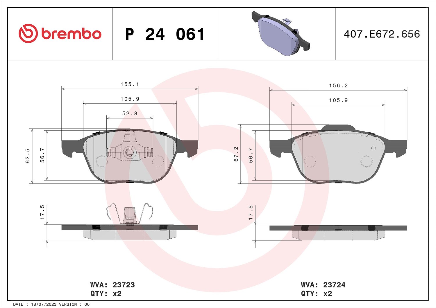 Brembo Bremsbelagsatz, Scheibenbremse [Hersteller-Nr. P24061X] für Volvo, Mazda, Ford