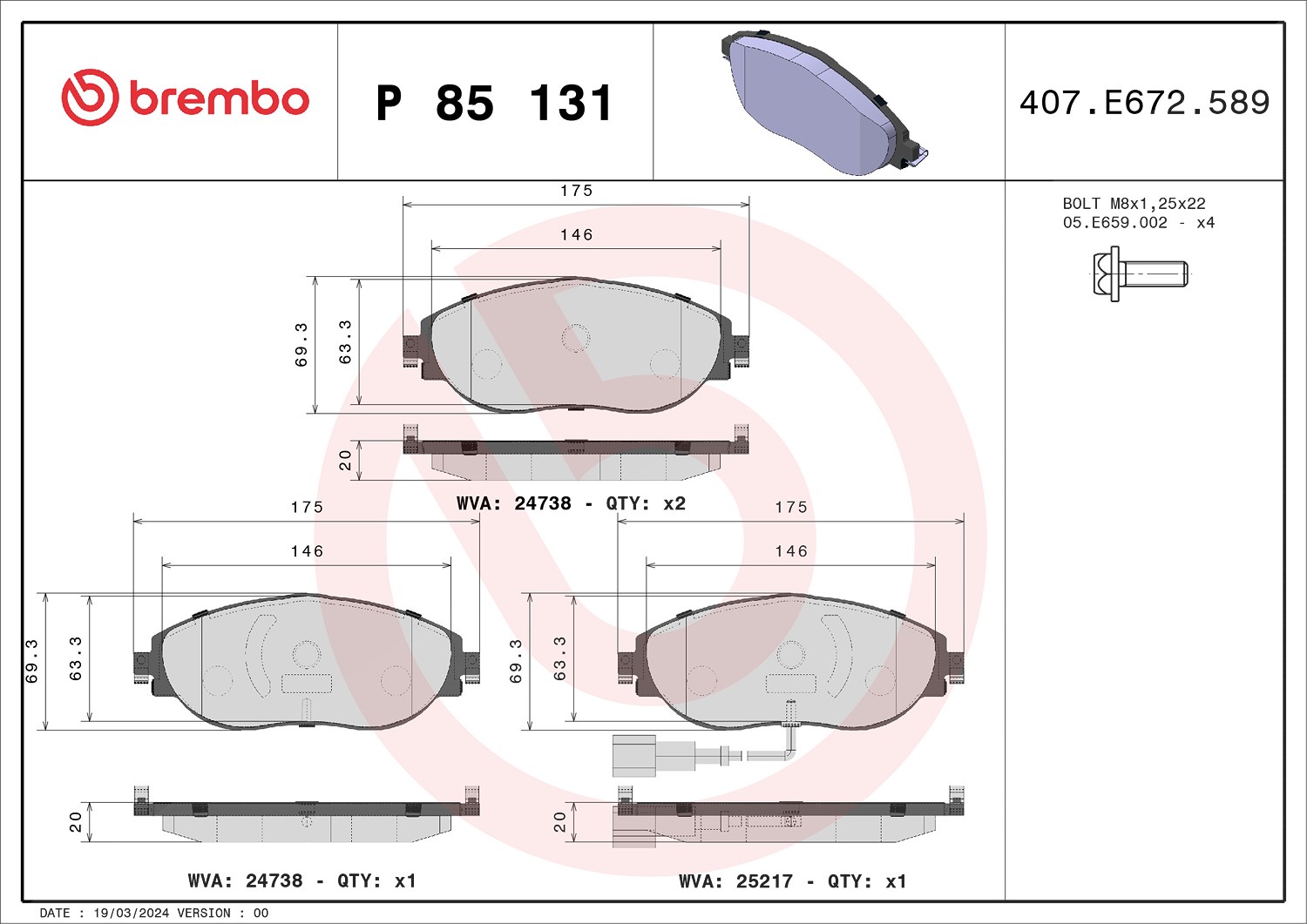 Brembo Bremsbelagsatz, Scheibenbremse [Hersteller-Nr. P85131X] für Seat, VW