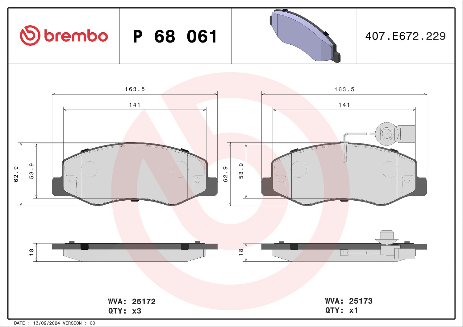 Brembo Bremsbeläge mit VWK hinten (Satz) [Hersteller-Nr. P68061] für Vauxhall, Opel, Nissan, Renault