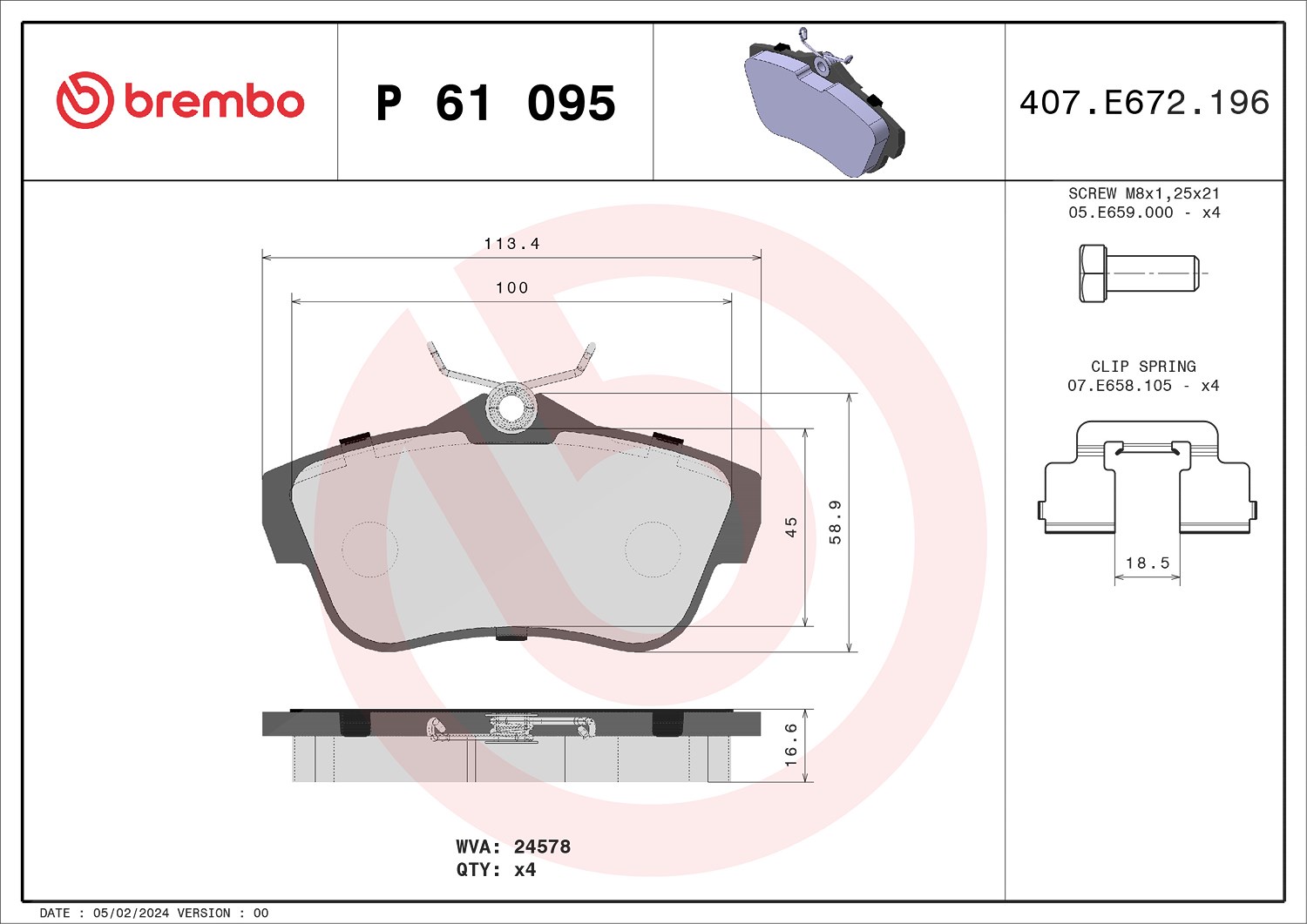 Brembo Bremsbelagsatz, Scheibenbremse [Hersteller-Nr. P61095] für Citroën, Fiat, Peugeot, Toyota