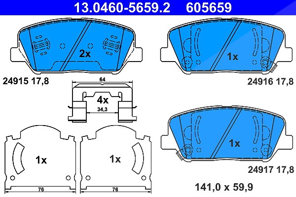 Ate Bremsbelagsatz, Scheibenbremse [Hersteller-Nr. 13.0460-5659.2] für Kia, Hyundai