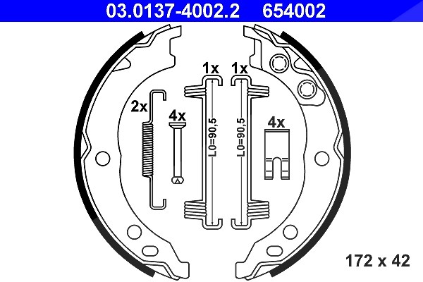 Ate Bremsbackensatz Feststellbremse mit Zubehör [Hersteller-Nr. 03.0137-4002.2] für Fiat, Peugeot, Citroën