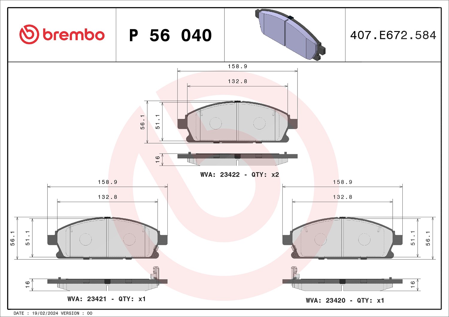 Brembo Bremsbelagsatz, Scheibenbremse [Hersteller-Nr. P56040] für Honda, Acura, Nissan, Infiniti
