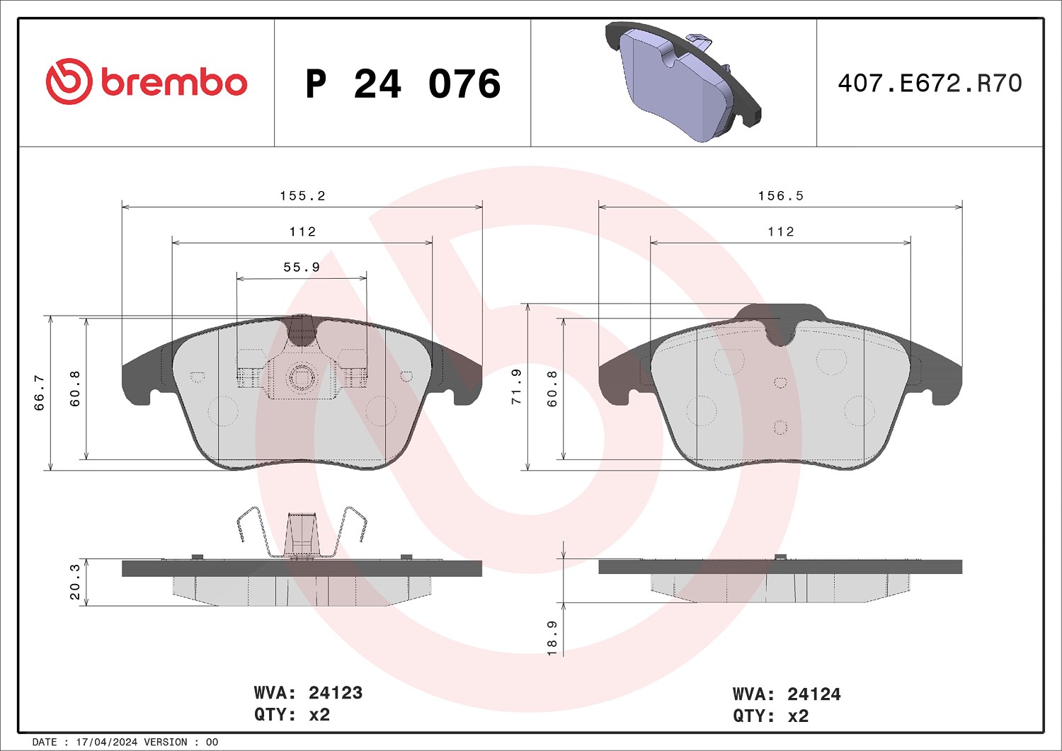 Brembo Bremsbelagsatz, Scheibenbremse [Hersteller-Nr. P24076X] für Mg, Ford, Volvo, Land Rover