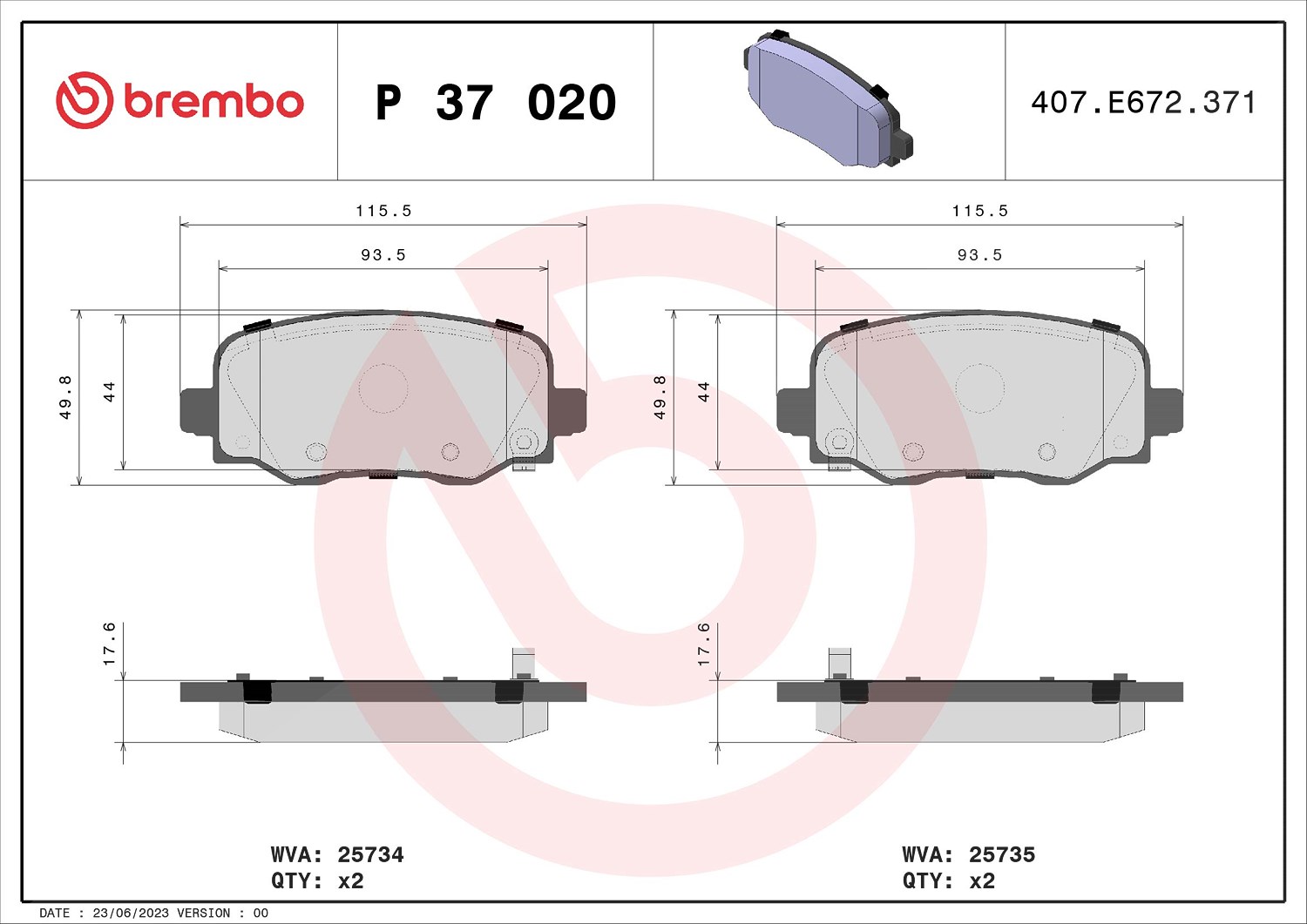 Brembo Bremsbelagsatz, Scheibenbremse [Hersteller-Nr. P37020] für Jeep, Chrysler