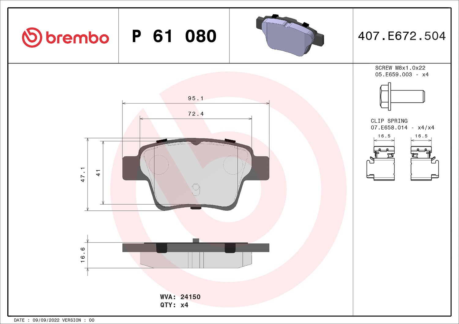 Brembo Bremsbelagsatz, Scheibenbremse [Hersteller-Nr. P61080] für Citroën, Emgrand, Peugeot