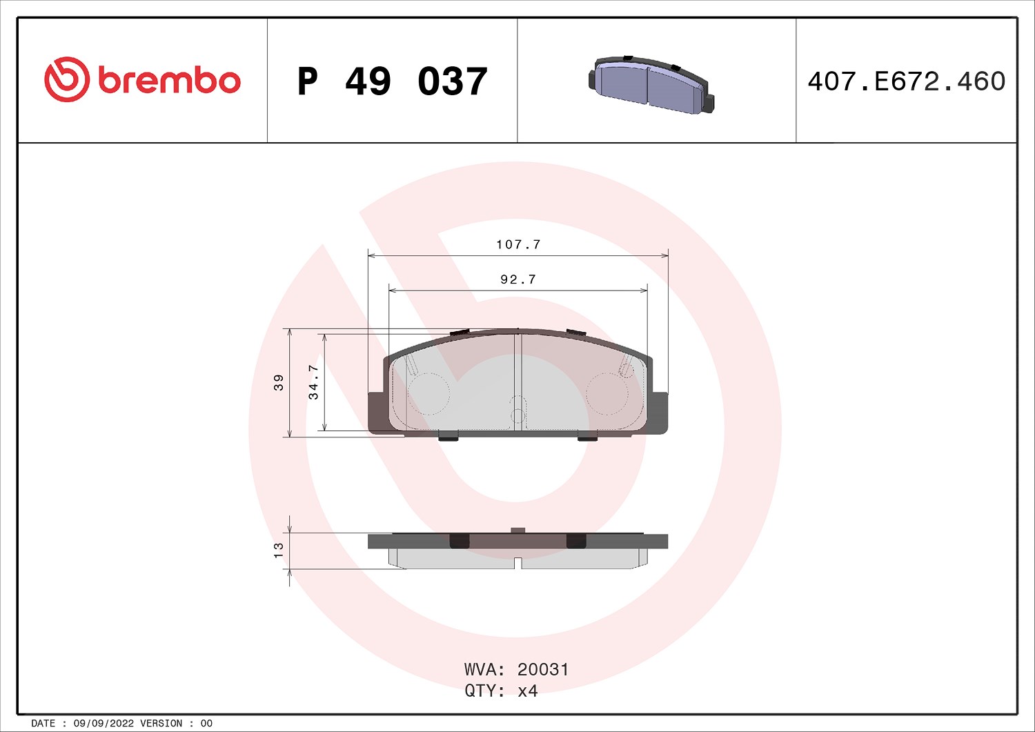 Brembo Bremsbelagsatz, Scheibenbremse [Hersteller-Nr. P49037] für Mazda