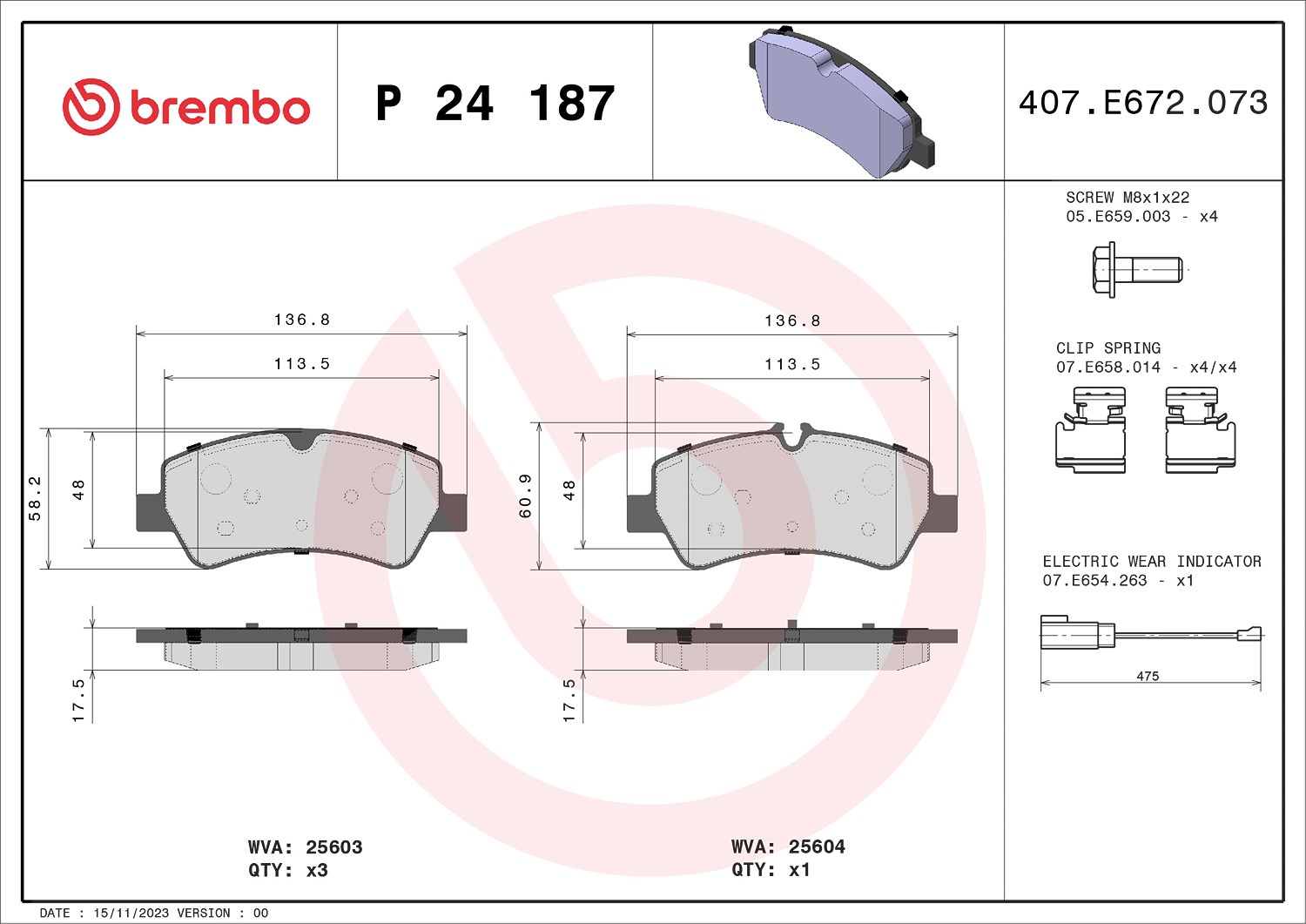 Brembo Bremsbelagsatz, Scheibenbremse [Hersteller-Nr. P24187] für Ford