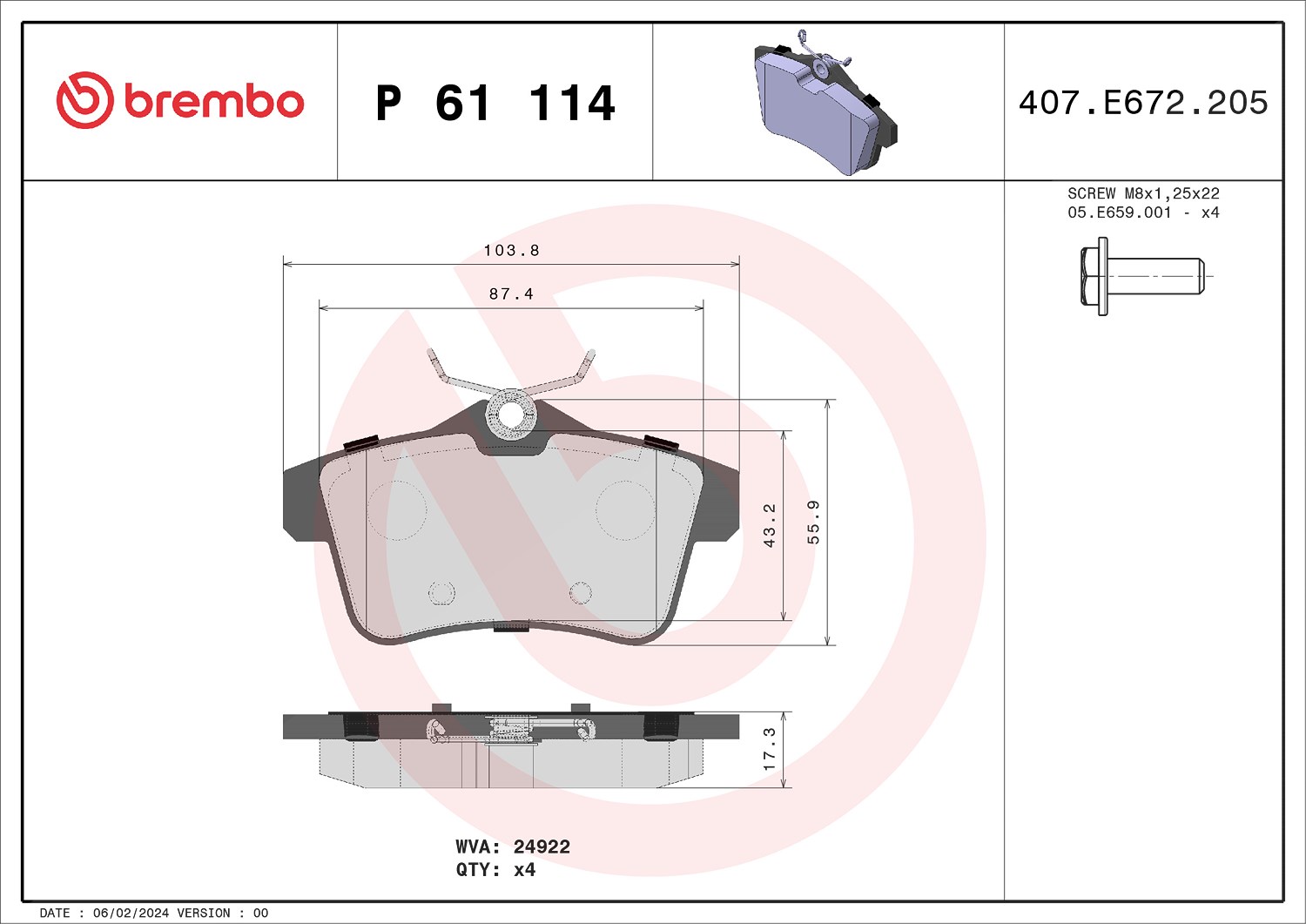 Brembo Bremsbelagsatz, Scheibenbremse [Hersteller-Nr. P61114] für Citroën, Ds (capsa), Ds, Peugeot