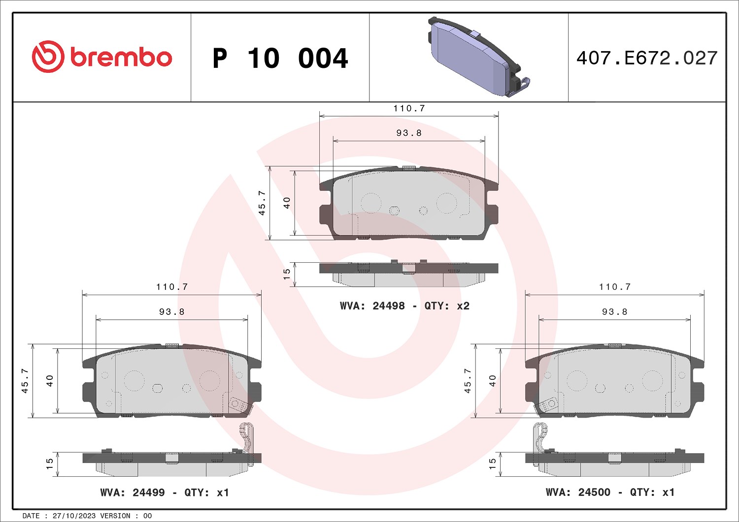 Brembo Bremsbelagsatz, Scheibenbremse [Hersteller-Nr. P10004] für Chevrolet, Vauxhall, Saturn, Pontiac, Opel, Gmc