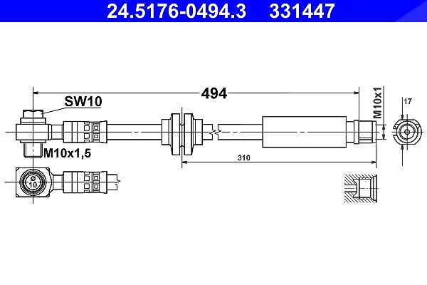 Ate Bremsschlauch [Hersteller-Nr. 24.5176-0494.3] für Chevrolet, Vauxhall, Saab, Opel