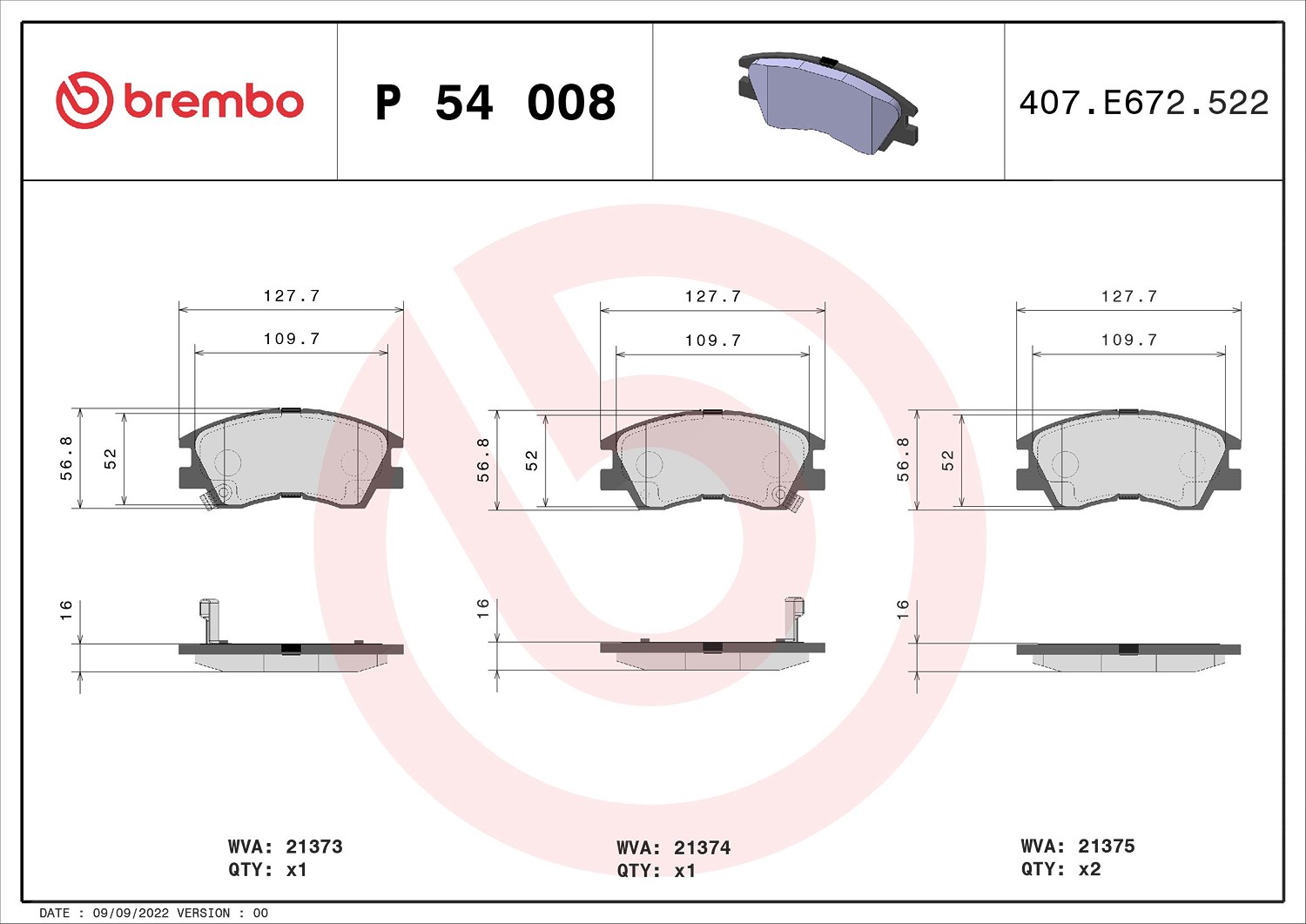 Brembo Bremsbeläge vorne (Satz) [Hersteller-Nr. P54008] für Mitsubishi