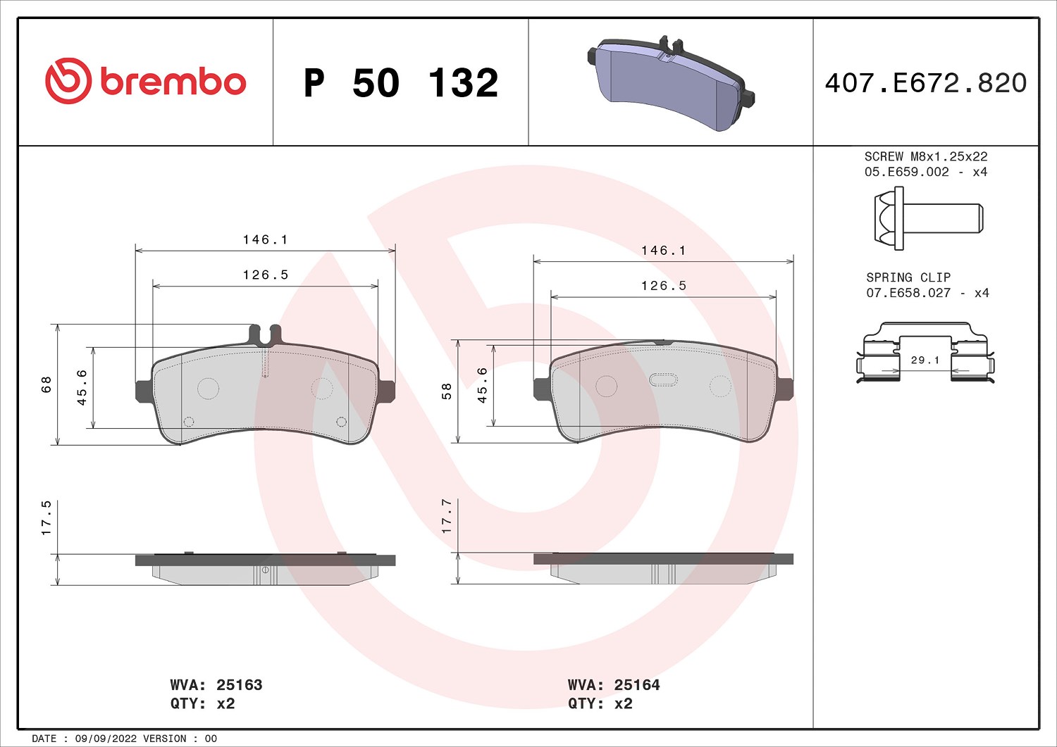 Brembo Bremsbelagsatz, Scheibenbremse [Hersteller-Nr. P50132] für Mercedes-Benz