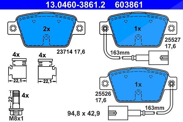 Ate Bremsbelagsatz, Scheibenbremse [Hersteller-Nr. 13.0460-3861.2] für Fiat, Lancia, Chrysler, Alfa Romeo