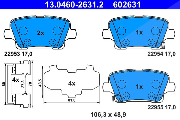Ate Bremsbelagsatz hinten [Hersteller-Nr. 13.0460-2631.2] für Vauxhall, Opel