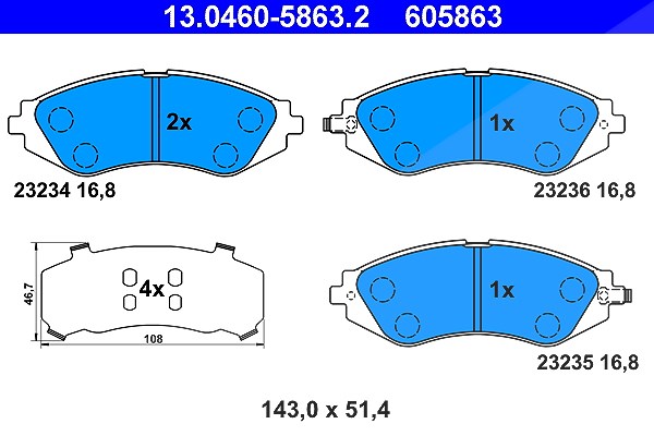 Ate Bremsbeläge vorne (Satz) [Hersteller-Nr. 13.0460-5863.2] für Chevrolet, Daewoo
