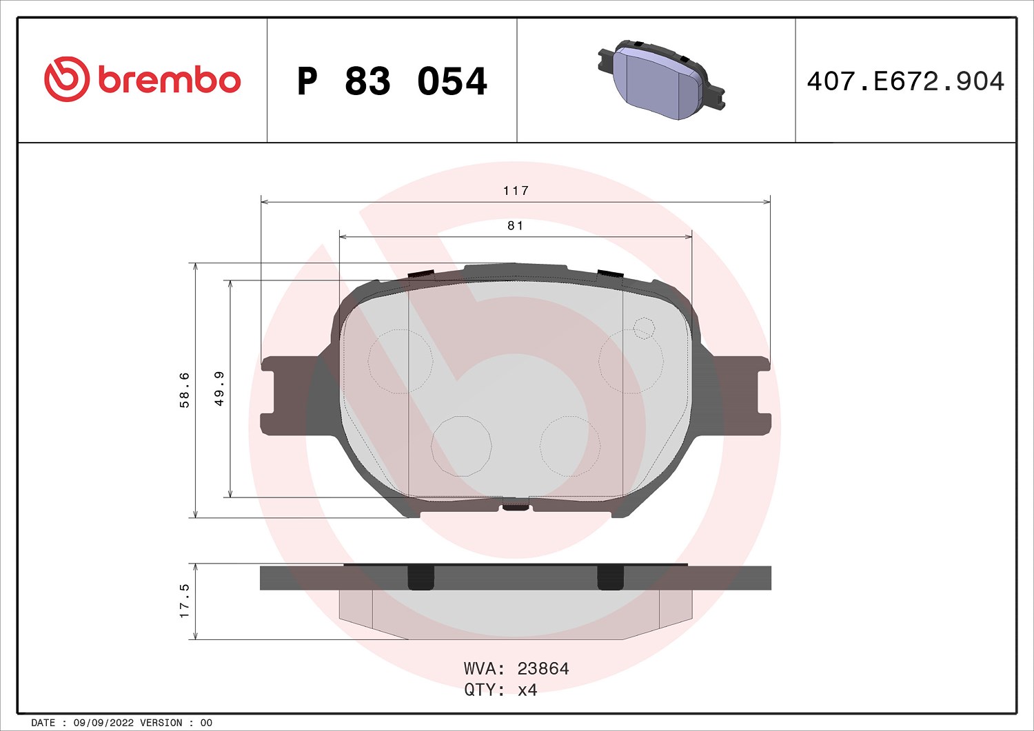 Brembo Bremsbelagsatz, Scheibenbremse [Hersteller-Nr. P83054] für Toyota, Lexus