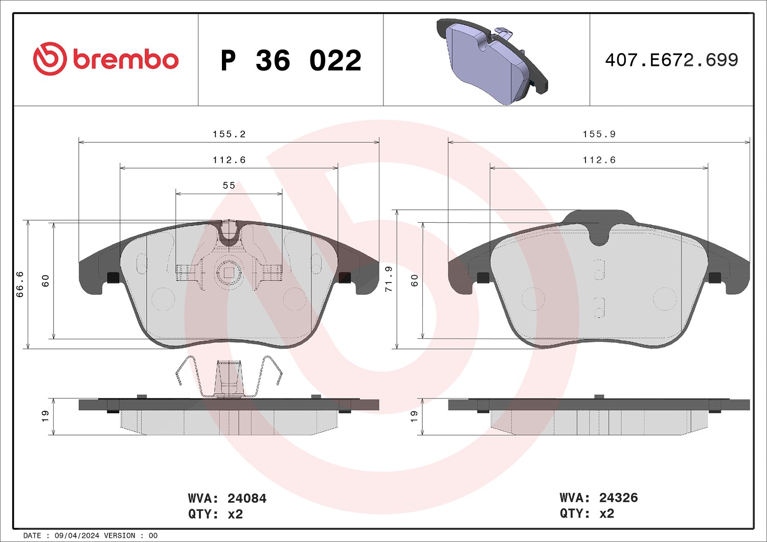 Brembo Bremsbelagsatz, Scheibenbremse [Hersteller-Nr. P36022] für Mg, Daimler, Jaguar