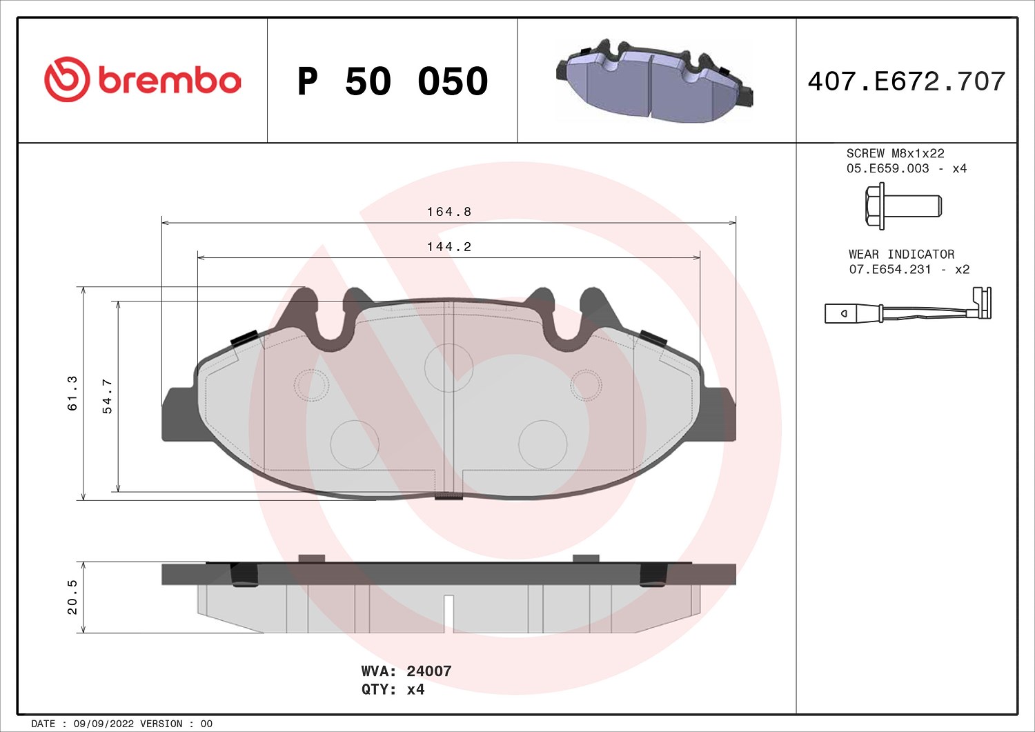 Brembo Bremsbelagsatz, Scheibenbremse [Hersteller-Nr. P50050] für Mercedes-Benz