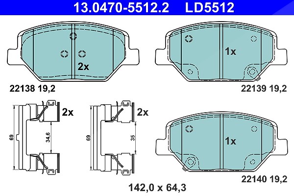 Ate CERAMIC Bremsbelagsatz vorne [Hersteller-Nr. 13.0470-5512.2] für Vauxhall, Opel