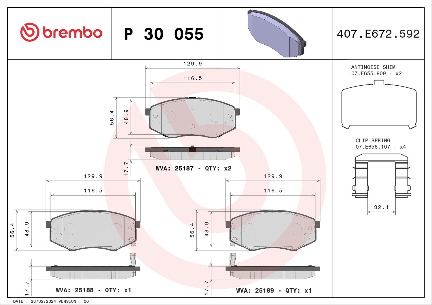 Brembo Bremsbeläge vorne (Satz) [Hersteller-Nr. P30055] für Kia, Hyundai