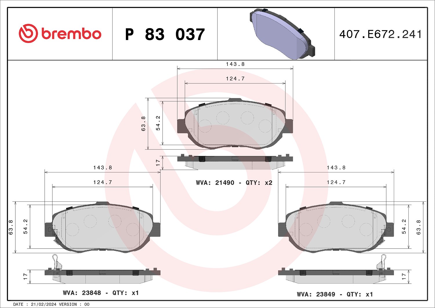 Brembo Bremsbelagsatz, Scheibenbremse [Hersteller-Nr. P83037] für Lexus, Toyota