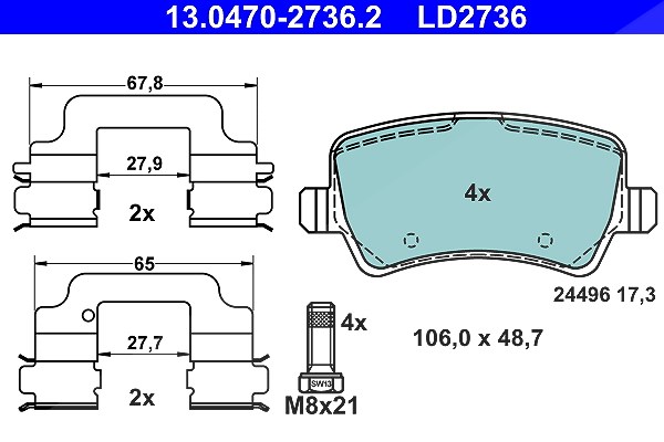 Ate CERAMIC Bremsbelagsatz hinten [Hersteller-Nr. 13.0470-2736.2] für Volvo