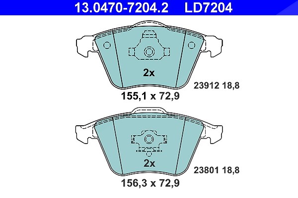 Ate CERAMIC Bremsbelagsatz vorne [Hersteller-Nr. 13.0470-7204.2] für Vauxhall, Ford, Volvo, Mazda, Opel, Saab