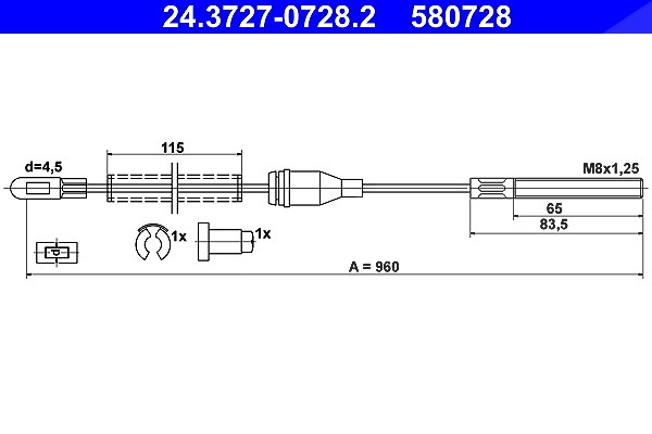Ate Seilzug, Feststellbremse [Hersteller-Nr. 24.3727-0728.2] für Opel, Vauxhall