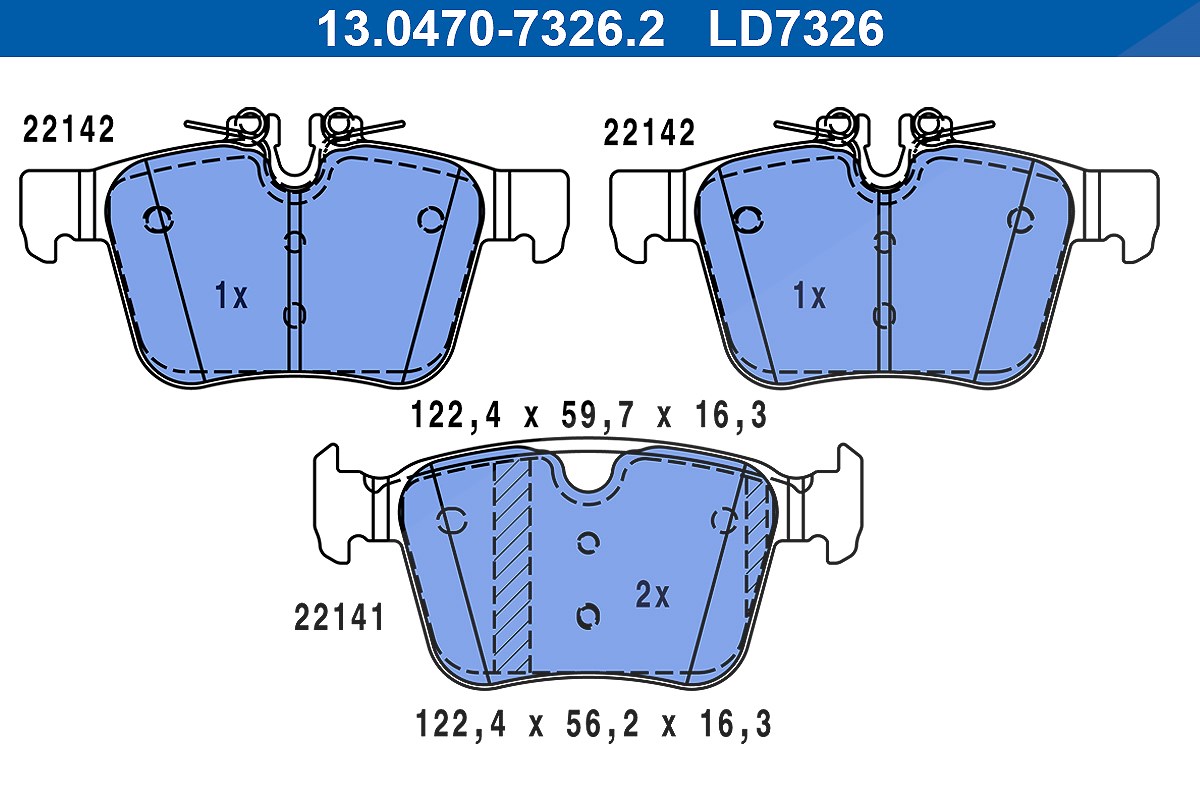 Ate CERAMIC Bremsbelagsatz hinten [Hersteller-Nr. 13.0470-7326.2] für Jaguar, Land Rover, Polestar, Volvo