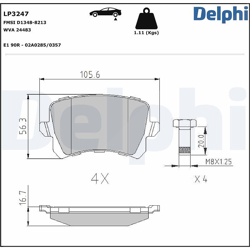 Delphi Bremsbelagsatz, Scheibenbremse [Hersteller-Nr. LP3247] für Seat, VW, Audi