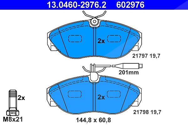 Ate Bremsbelagsatz, Scheibenbremse [Hersteller-Nr. 13.0460-2976.2] für Fiat, Peugeot, Citroën