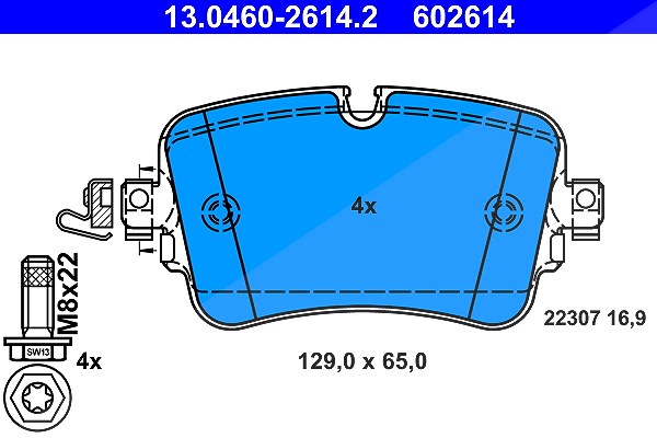 Ate Bremsbeläge hinten (Satz) [Hersteller-Nr. 13.0460-2614.2] für VW, Audi