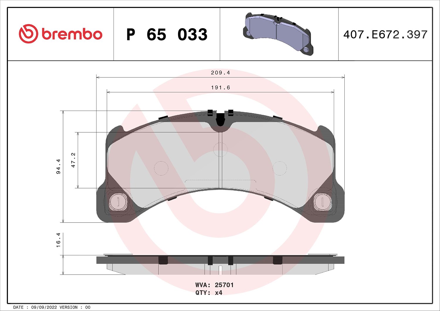 Brembo Bremsbelagsatz, Scheibenbremse [Hersteller-Nr. P65033] für Porsche