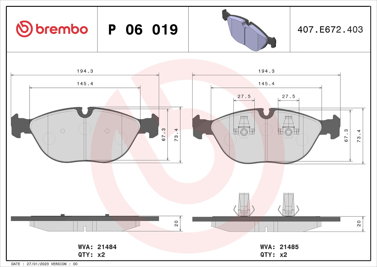 Brembo Bremsbeläge vorne (Satz) [Hersteller-Nr. P06019] für Rolls-royce, VW, Chrysler, Audi, Bentley, Mercedes-Benz, BMW