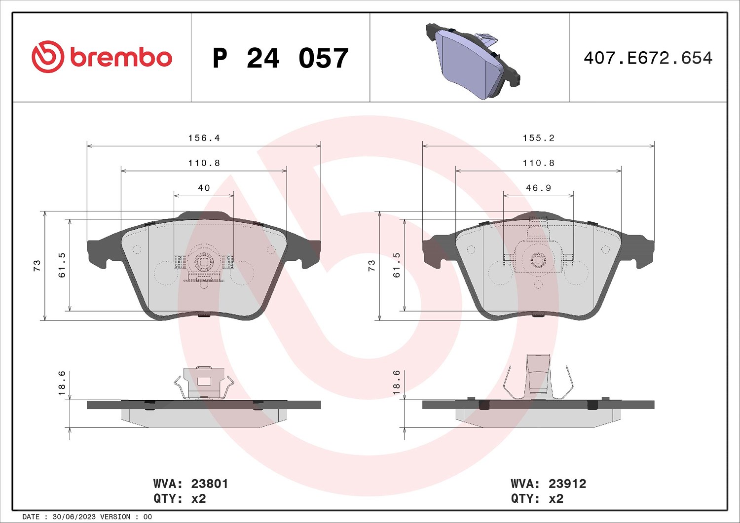 Brembo Bremsbelagsatz, Scheibenbremse [Hersteller-Nr. P24057] für Ford, Volvo, Mazda, Saab