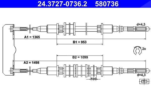 Ate Seilzug, Feststellbremse [Hersteller-Nr. 24.3727-0736.2] für Opel, Vauxhall