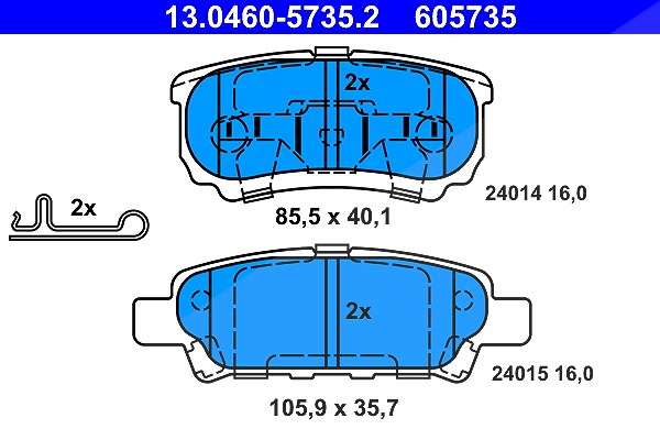 Ate Bremsbelagsatz, Scheibenbremse [Hersteller-Nr. 13.0460-5735.2] für Mitsubishi, Jeep, Chrysler