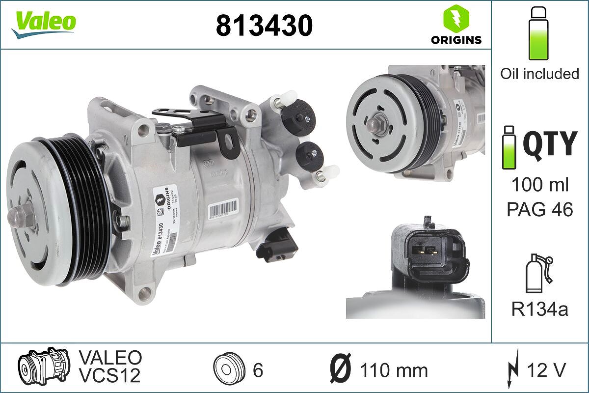 Valeo Kompressor, Klimaanlage [Hersteller-Nr. 813430] für Citroën, Peugeot, Vauxhall, Ds, Opel