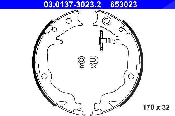 Ate Bremsbackensatz, Feststellbremse [Hersteller-Nr. 03.0137-3023.2] für Citroën, Chrysler, Jeep, Lancia, Peugeot, Mitsubishi