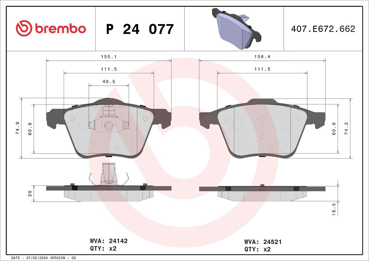 Brembo Bremsbeläge vorne (Satz) [Hersteller-Nr. P24077X] für Ford, Volvo