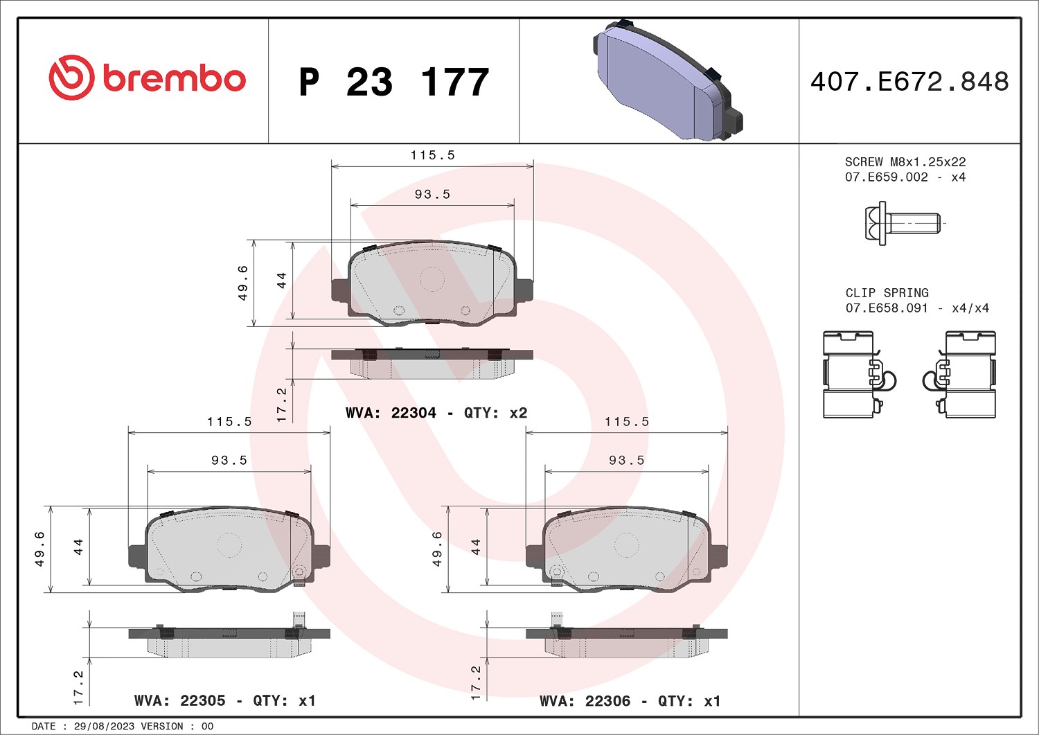 Brembo Bremsbelagsatz, Scheibenbremse [Hersteller-Nr. P23177] für Alfa Romeo, Abarth, Jeep, Fiat