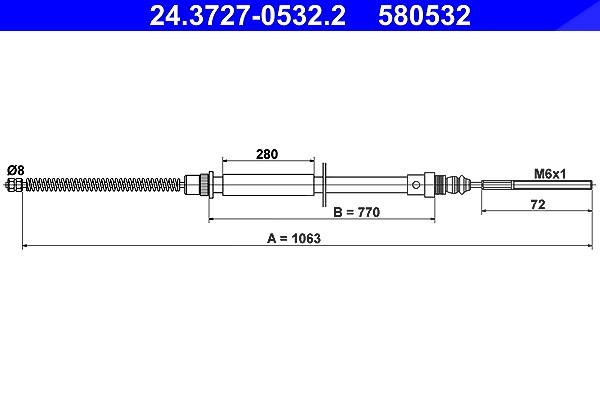 Ate Seilzug, Feststellbremse [Hersteller-Nr. 24.3727-0532.2] für Peugeot, Citroën, Fiat