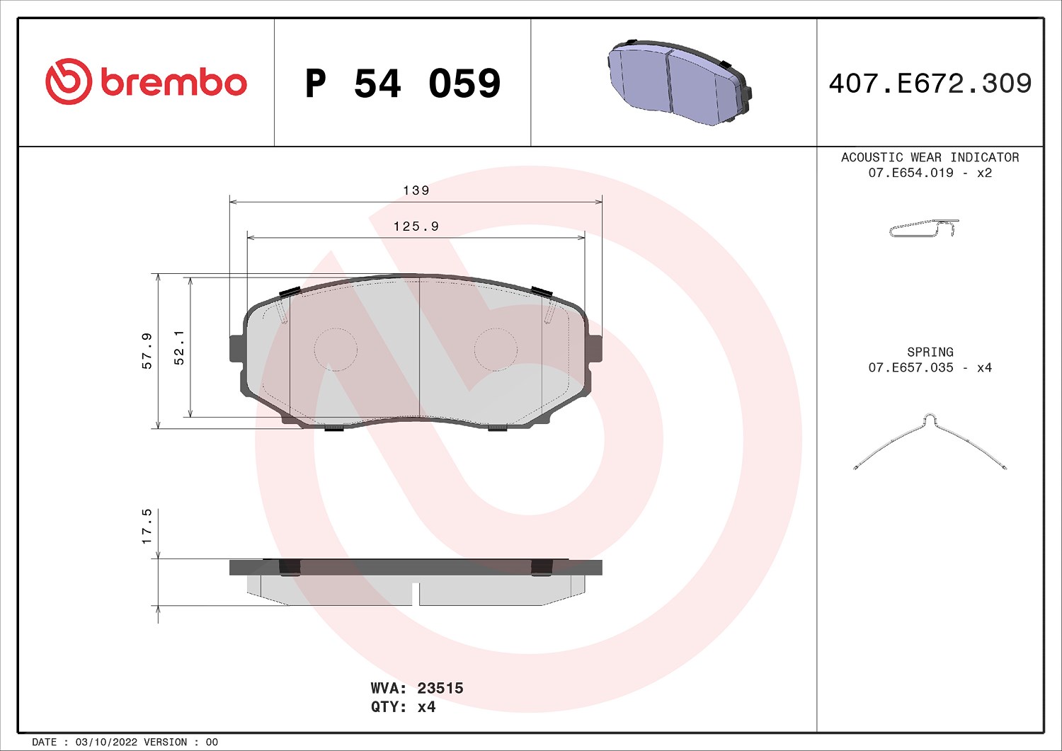 Brembo Bremsbelagsatz, Scheibenbremse [Hersteller-Nr. P54059] für Ford Usa, Lincoln, Mitsubishi, Mazda