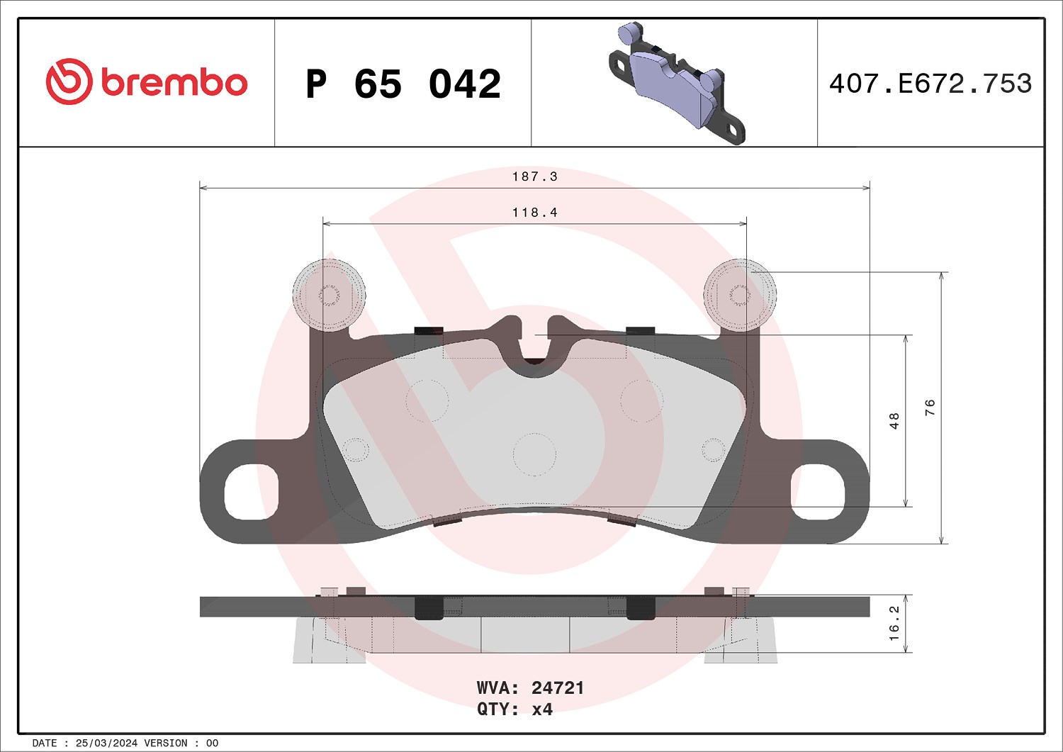 Brembo Bremsbelagsatz, Scheibenbremse [Hersteller-Nr. P65042] für Porsche