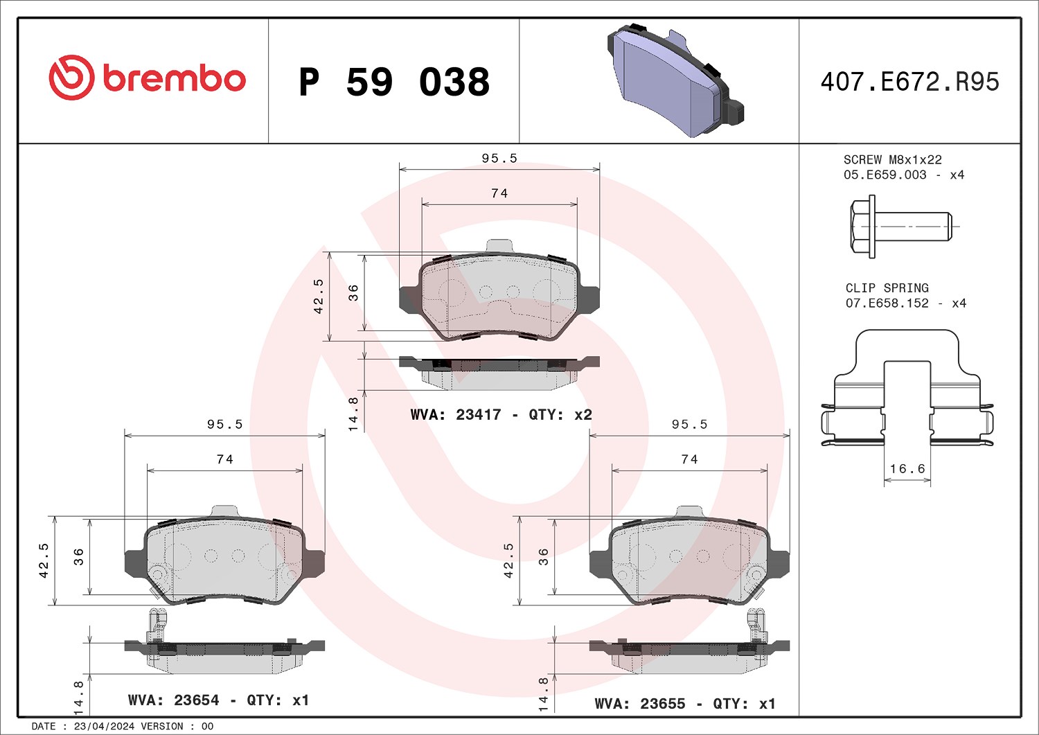 Brembo Bremsbelagsatz, Scheibenbremse [Hersteller-Nr. P59038X] für Chevrolet, Lada, Opel, Kia, Vauxhall
