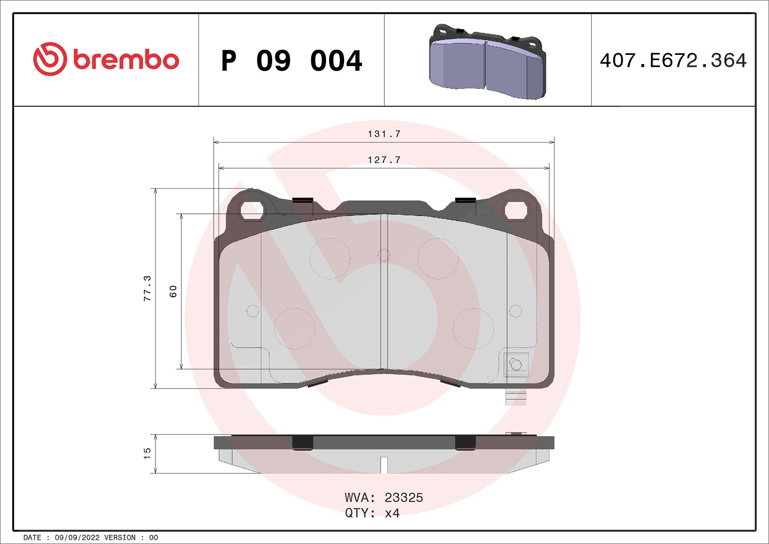 Brembo Bremsbelagsatz, Scheibenbremse [Hersteller-Nr. P09004] für Tesla, Cadillac, Ford, Toyota, Honda, Ford Usa, Dodge, Subaru