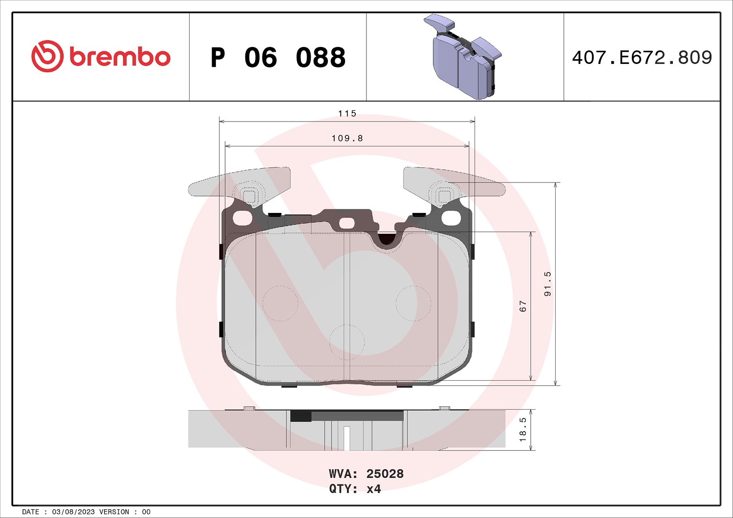 Brembo Bremsbelagsatz, Scheibenbremse [Hersteller-Nr. P06088X] für BMW