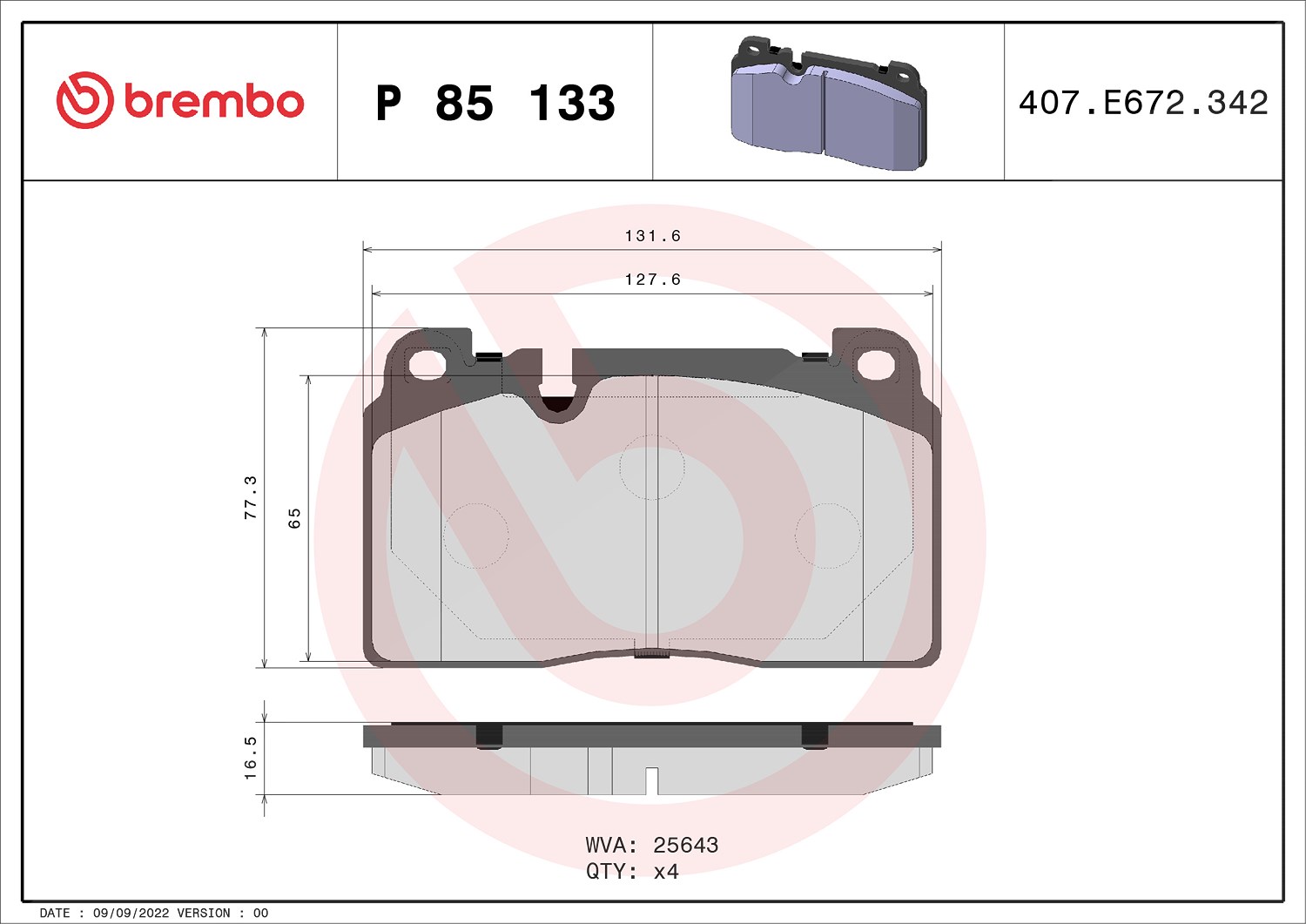 Brembo Bremsbelagsatz, Scheibenbremse [Hersteller-Nr. P85133] für Audi